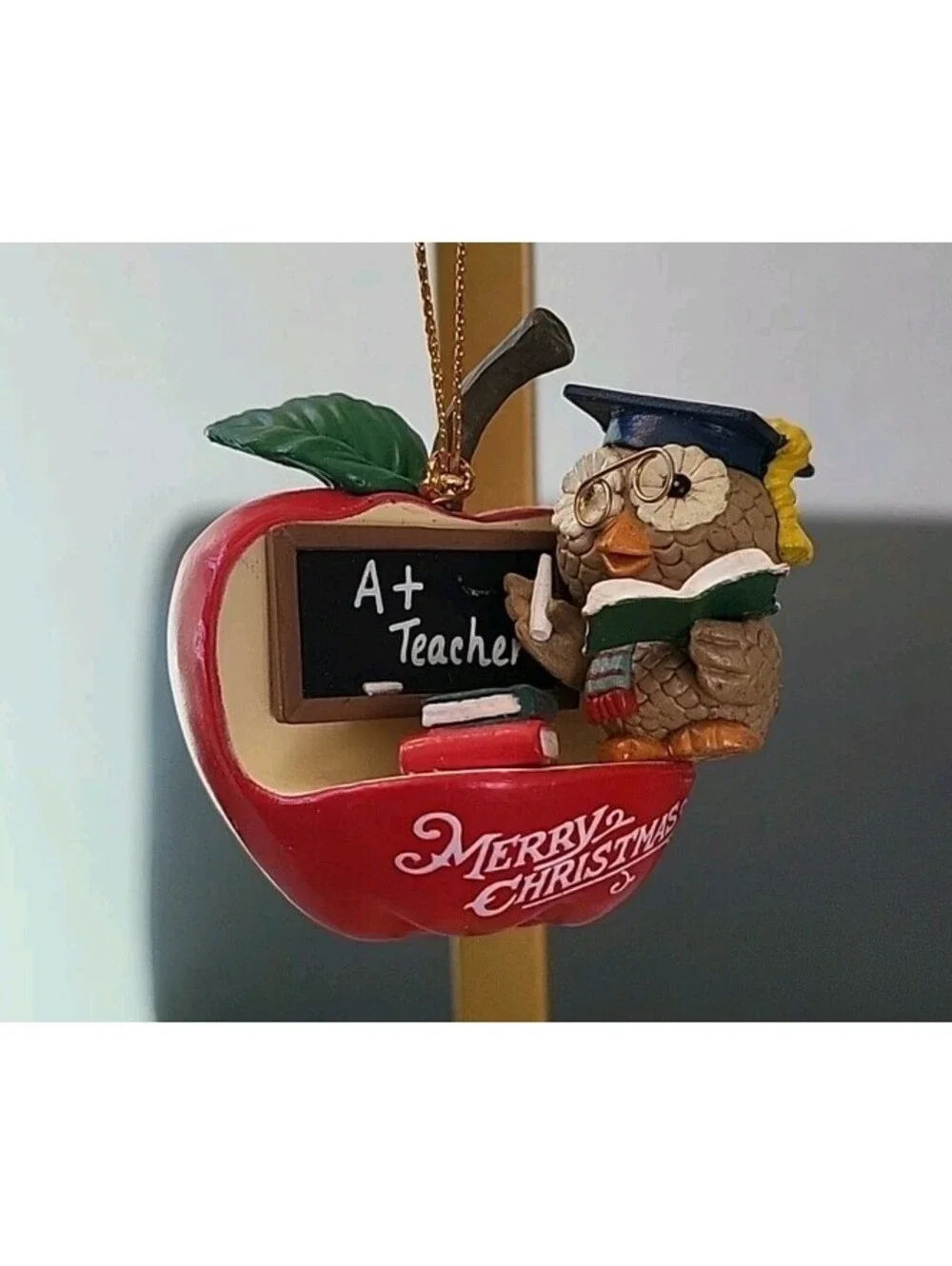 Vtg Christmas Ornament Decoration A+ Teacher Owl Merry Christmas EUC